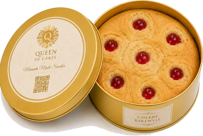 Warm Bakewell tart cookie tin