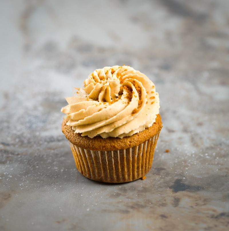 Cupcake with salted caramel swirl and toffee crumb